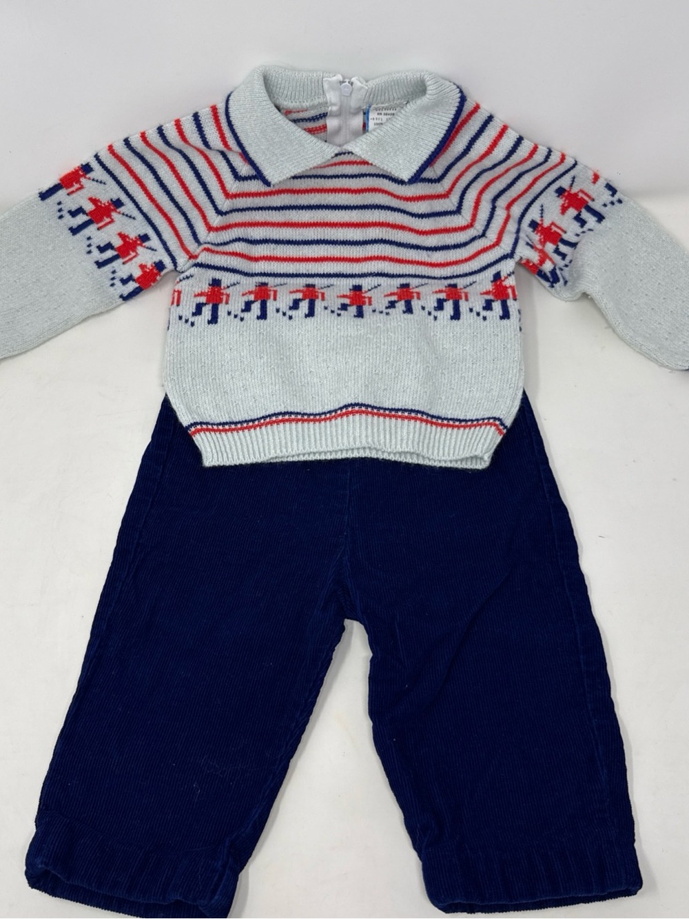 Vintage Baby Togs Inc Knit Sweater Set With Corduroy Pants 18 mo Toy Soldier.